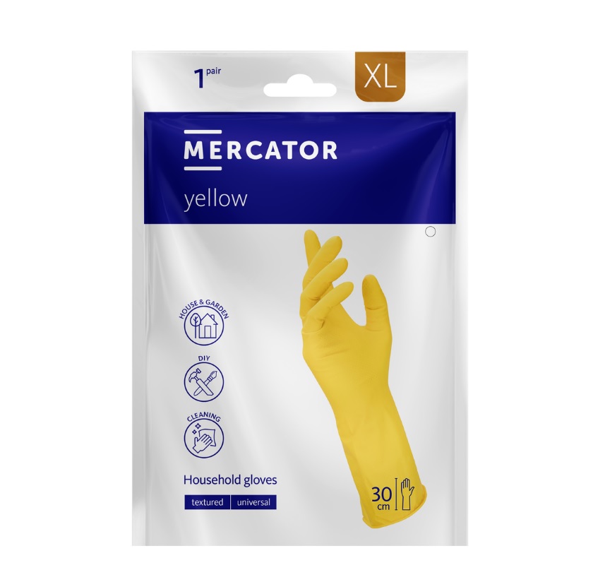 Рукавички латексні, розмір XL, 1 пара, в індивідуальній упаковці, Mercator Yellow ТМ MERKATOR